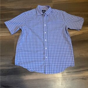 George Men’s Pink Blue and White Plaid Short Sleeve Button-Down Shirt Size M